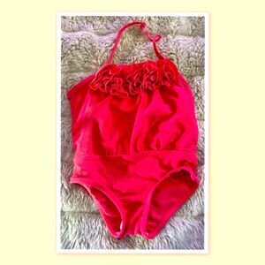Koala Kids Vibrant Coral Pink Rosette One-Piece Swimsuit ~ Size 3-6 Mo.